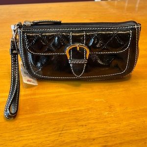Talbots black leather clutch